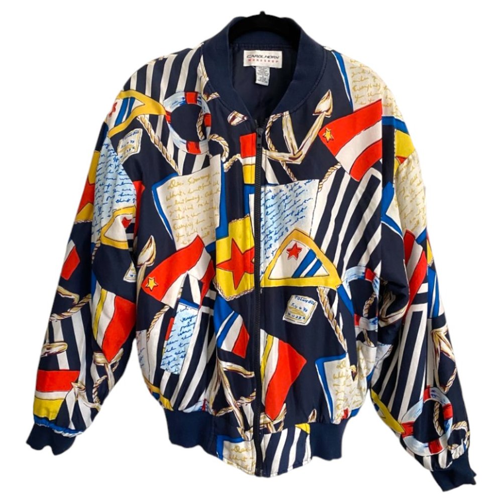 Vintage Nautical Zip Bomber Jacket by Carol Horn Workshop Sz M  #2
